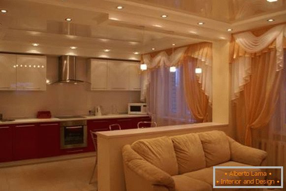 Interior design of the living room kitchen in a private house - photo of the partition