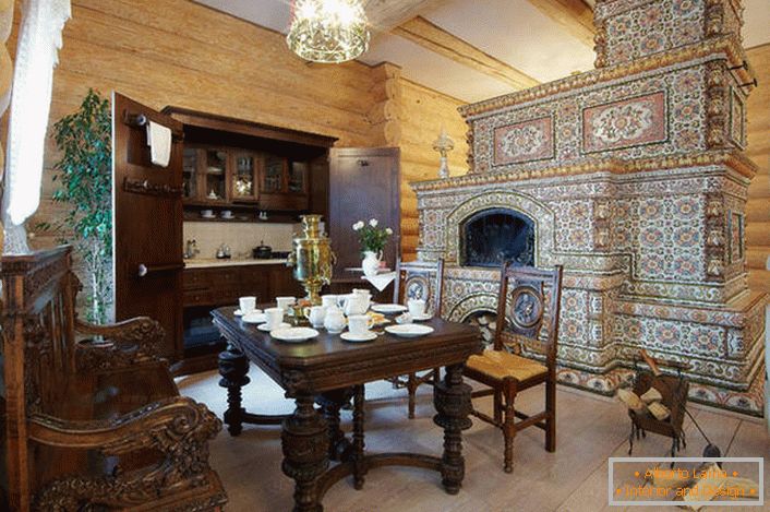 Tiled fireplace in the interior