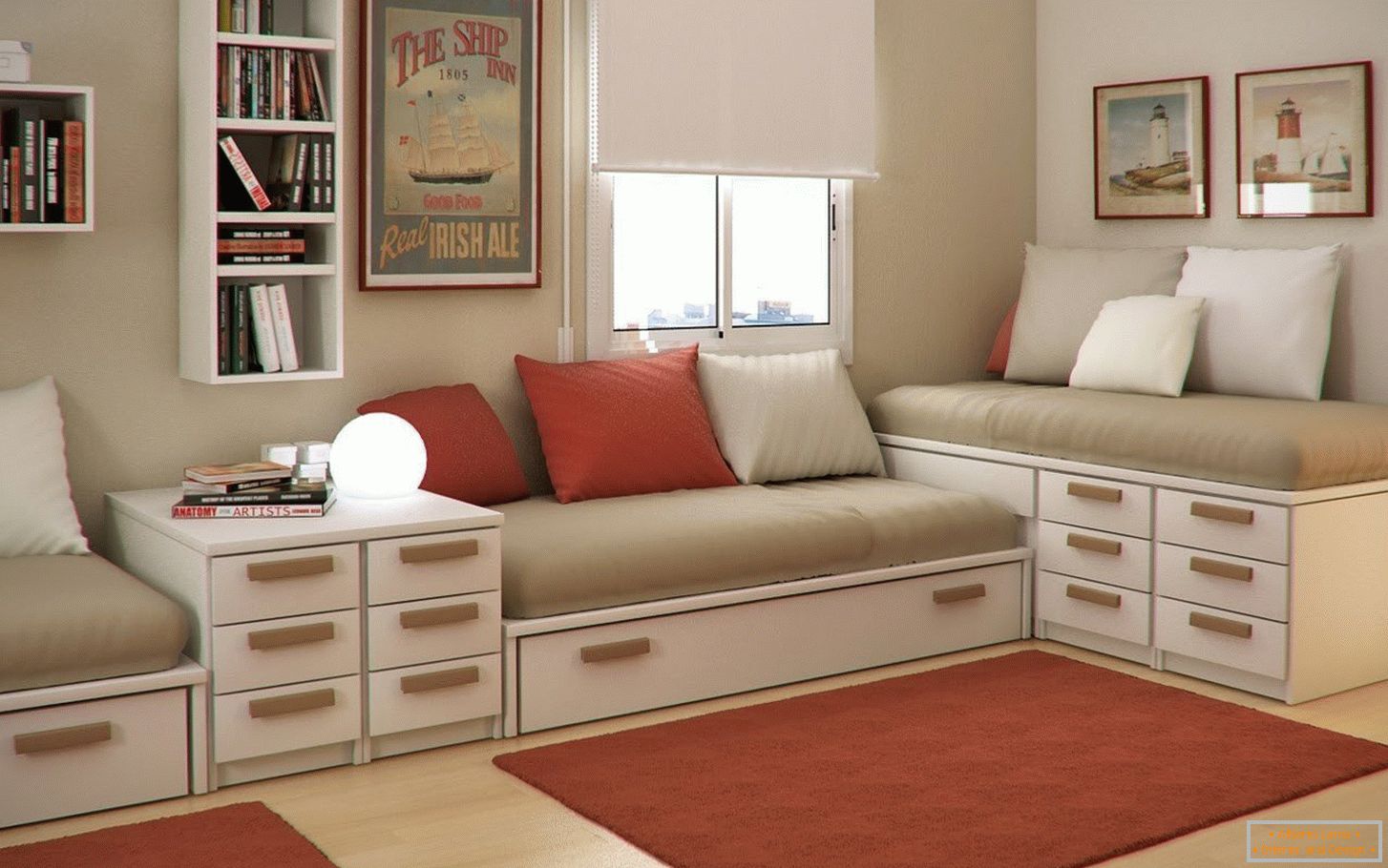 Sofas with drawers in the room