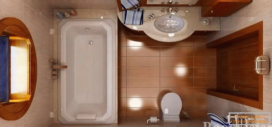 The combination of brown and beige tiles in the bathroom