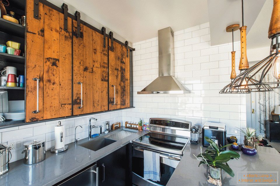 Kitchen mezzanine with sliding doors