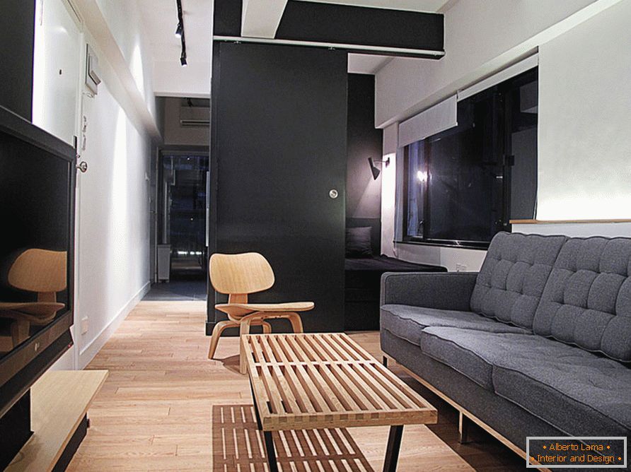 Interior of the living room of a small apartment in Hong Kong