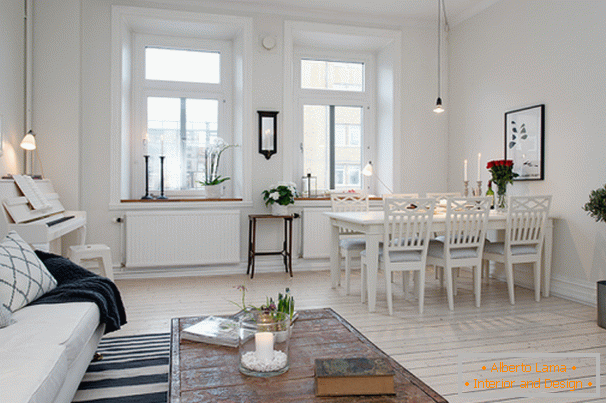 Living room and dining room apartments in Scandinavian style in Gothenburg
