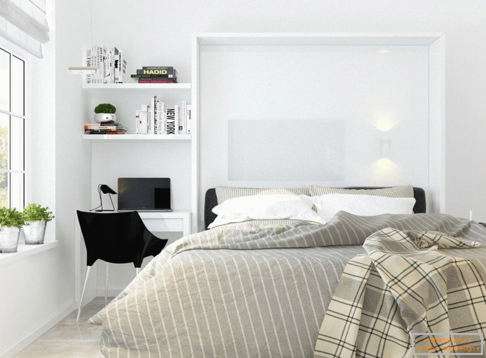 Bedroom in the style of white minimalism