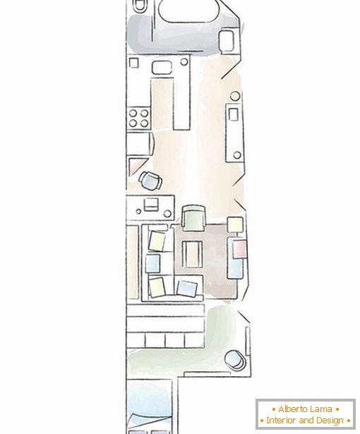 The layout of a very small apartment