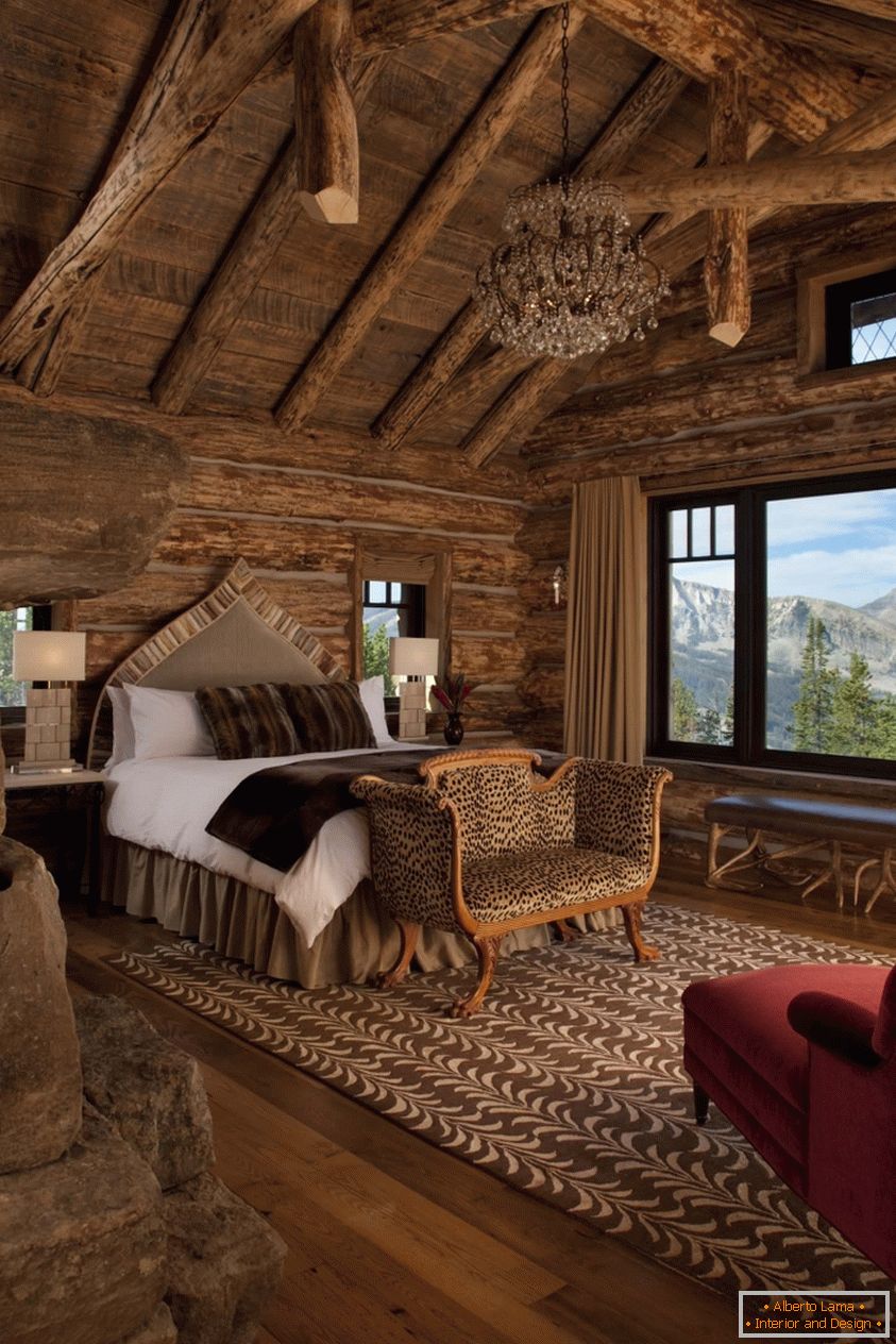 Style chalets in the interior of the bedroom