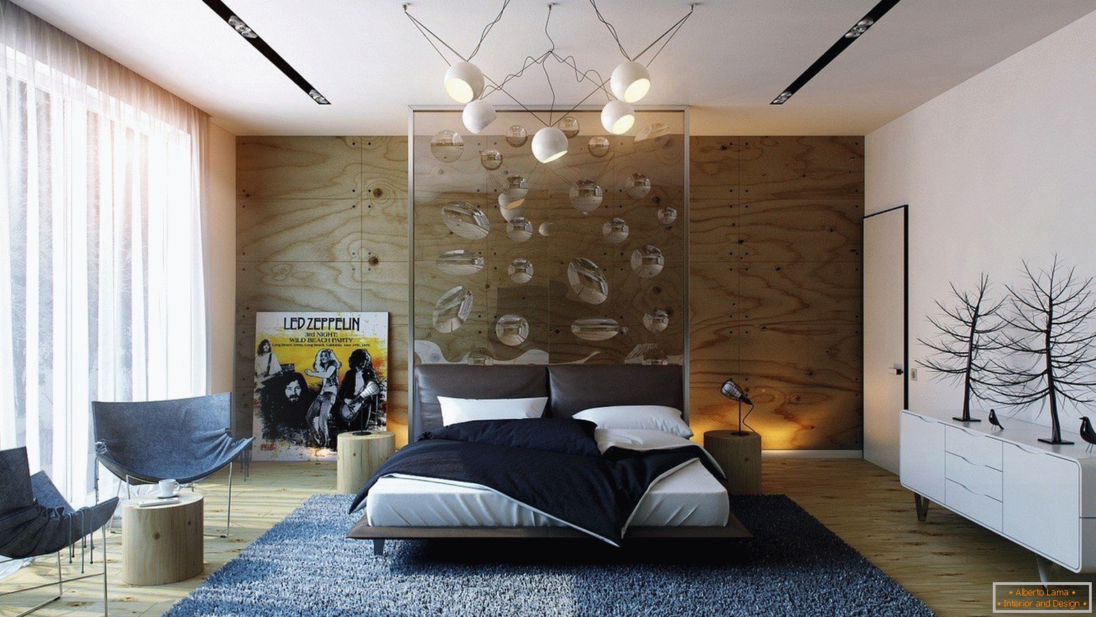 Modern design of the bedroom interior