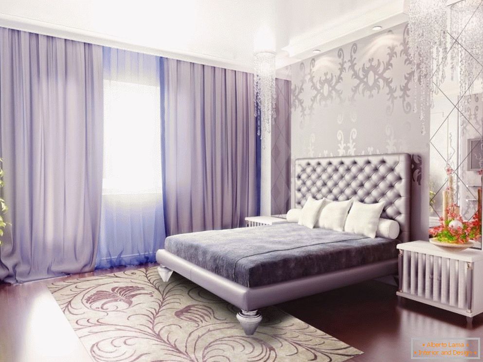 Lilac tone in the interior of the bedroom