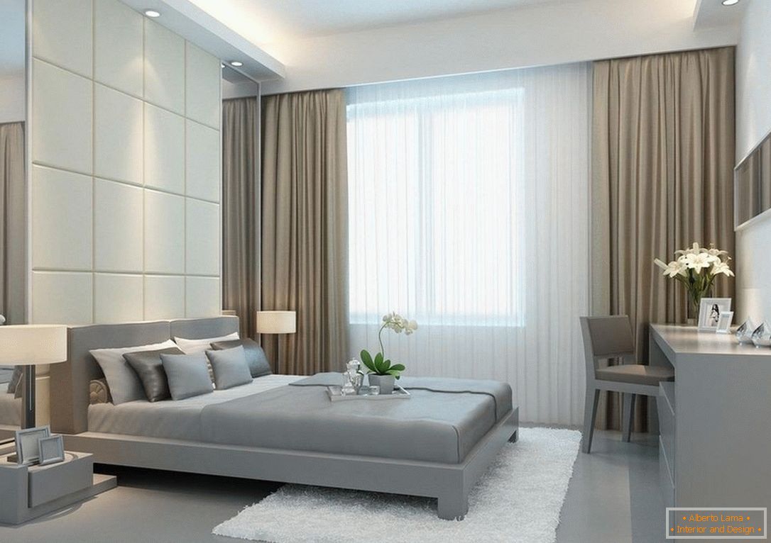 Brown curtains and gray tones in the bedroom