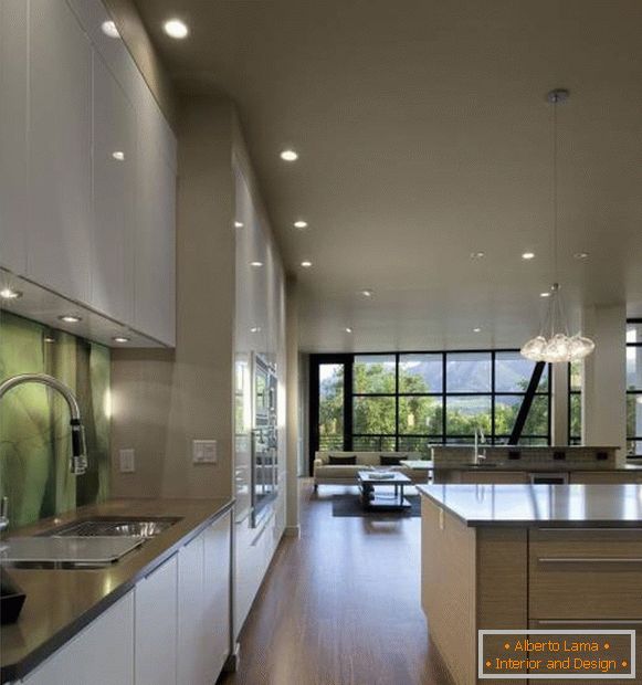 Kitchen design in a house in high-tech style