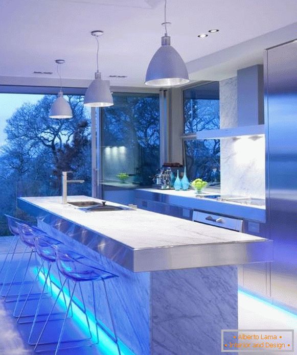 Futuristic style of High Tech in the interior of the kitchen