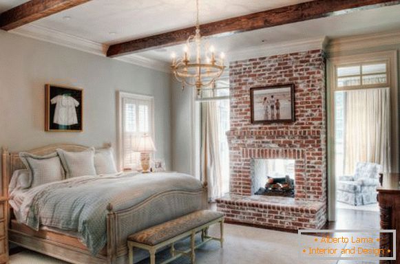 Fireplace in the classic bedroom