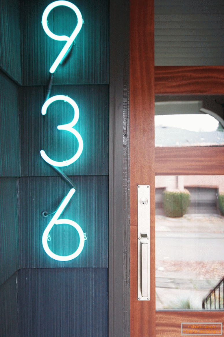 House number with neon lights