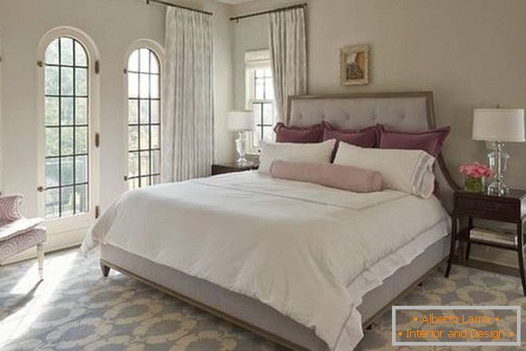 Interior in gray and beige color - bedroom photo