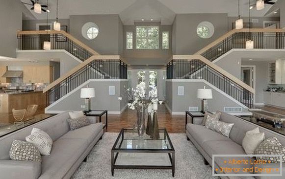 Gray beige color in the interior of the hall of a private house