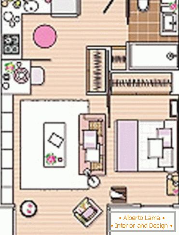 The layout of a small one-room apartment