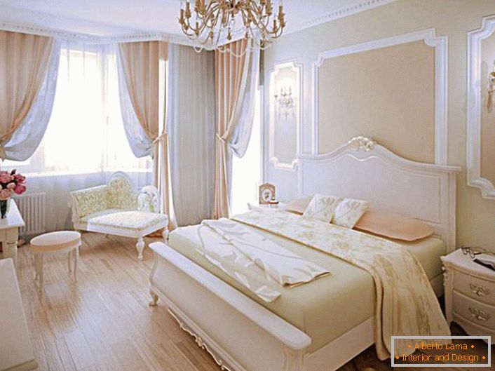 The bedroom in modern style in peach colors is the right choice for a family nest.