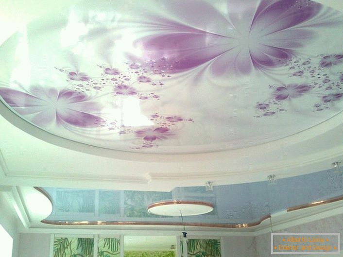 Stretched ceilings with photo printing are organically combined with properly selected lighting.