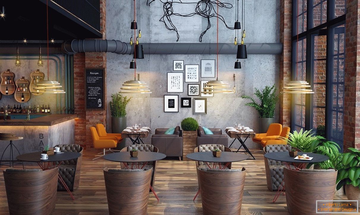 Interior cafe in loft style