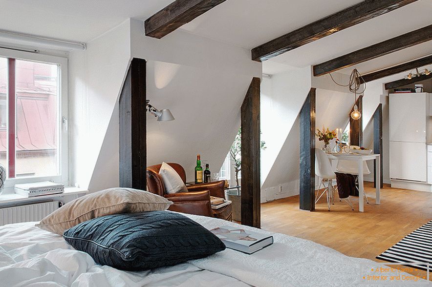 Interior design of a cozy attic in a Swedish city