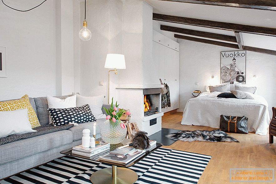 Interior design of a cozy attic in a Swedish city