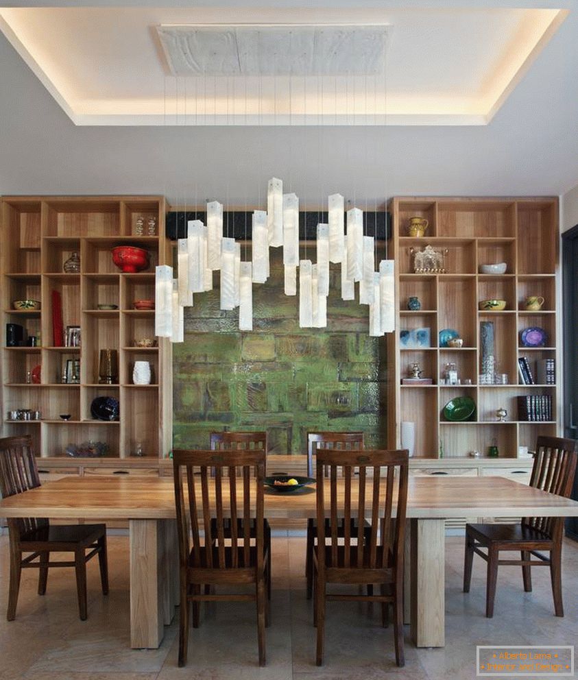Luxurious modern chandelier over the table