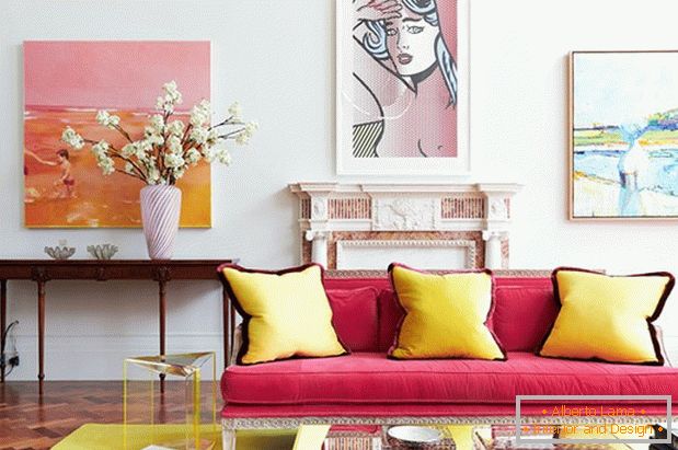 Glamorous living room in bright colors