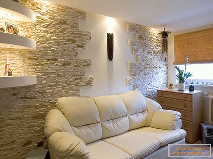 Artificial stone in the living room