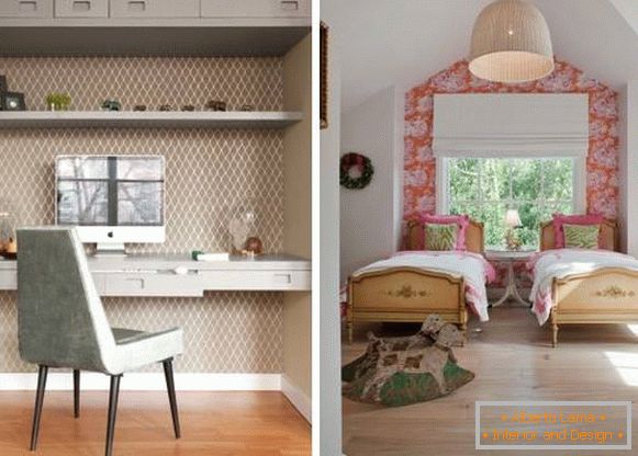 Ways of combining wallpaper for walls on the photo of interiors