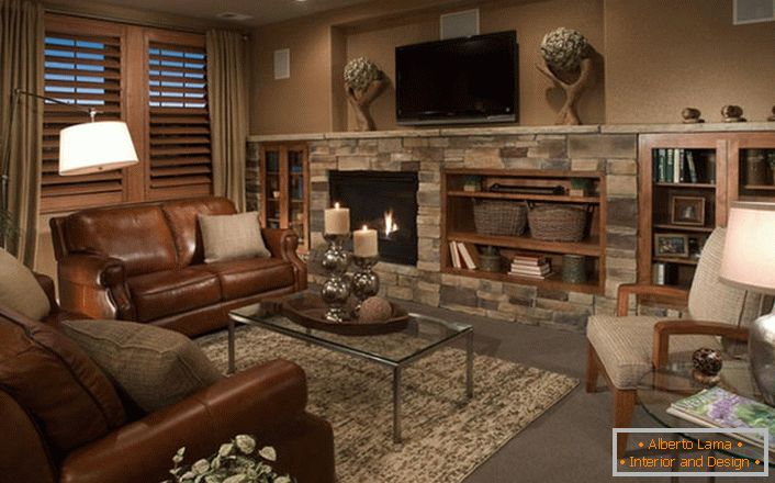 A cozy living room with elements of decor in the country style.