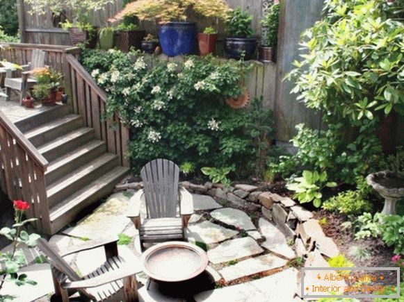 A small patio with stones