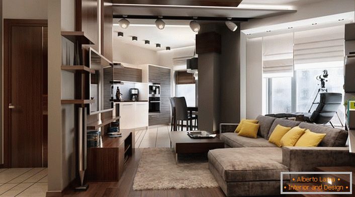 Studio apartment of 40 square meters in one of the new buildings in Moscow. 