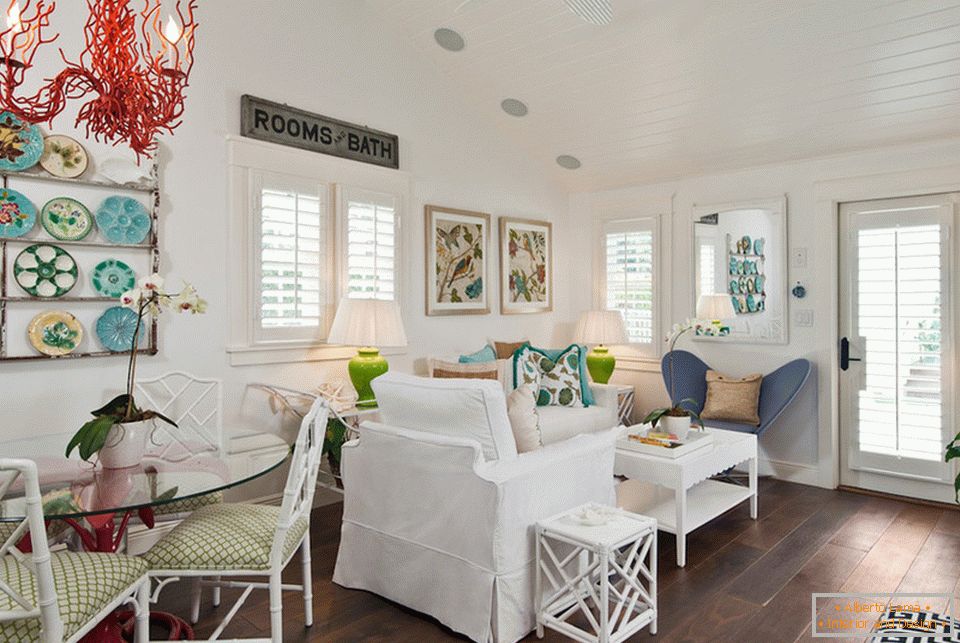 Round dining table in a beach house