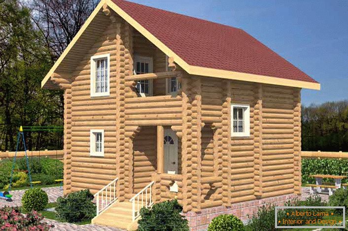 A beautiful house made of round logs. On the 2nd floor of the house there is a corridor. two bedrooms and a balcony, on the ground floor the kitchen is combined with a hall. The height of the mansard wall is 1, 6 meters.