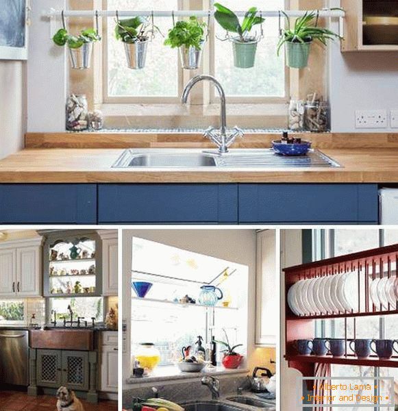 How to decorate a window in the kitchen - the ideas of shelves with your own hands
