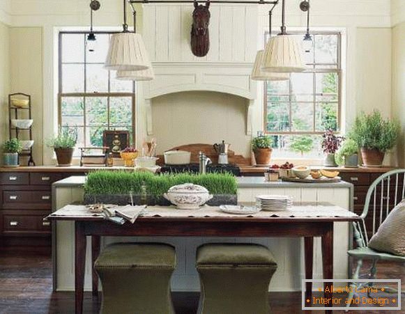 How to decorate the kitchen - green grass in the interior