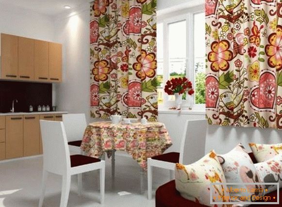 beautiful long curtains in the kitchen, photo 22