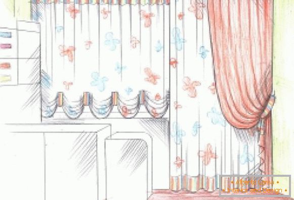 beautiful long curtains in the kitchen, photo 38