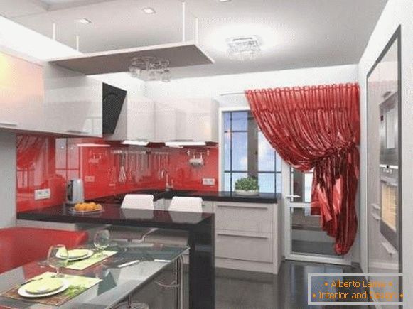 Design of a 2-room apartment in a panel house - a photo of the kitchen with a balcony