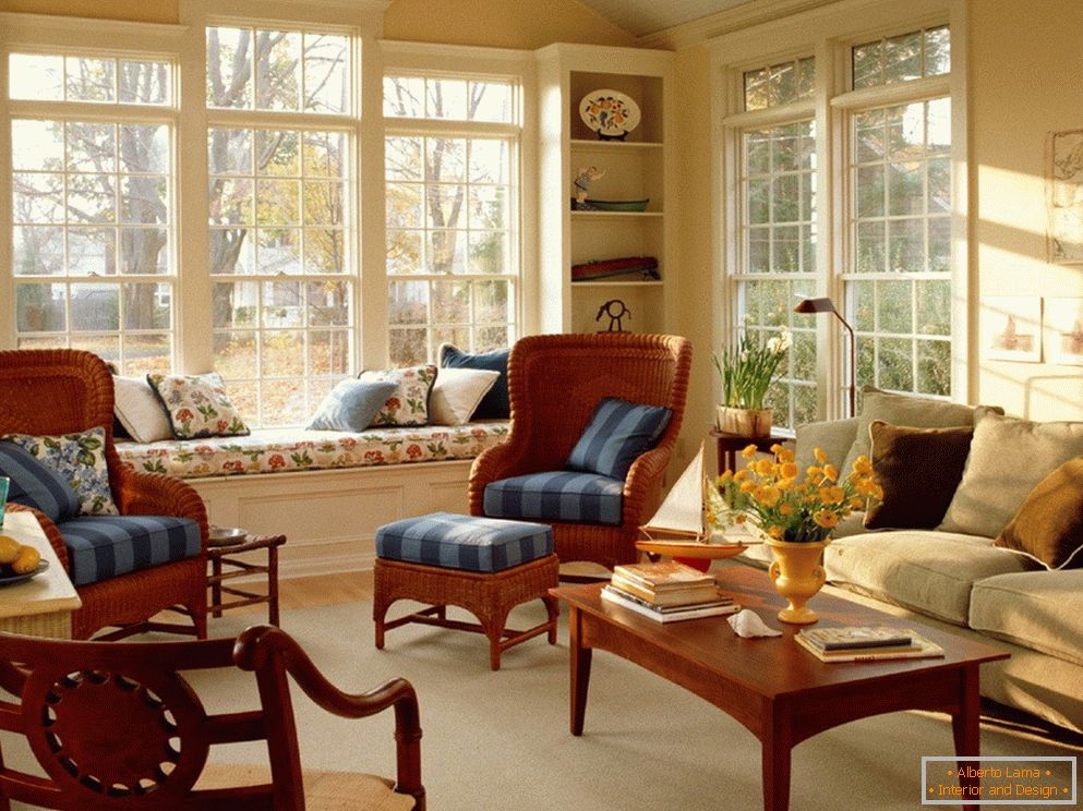 Interior of the living room with large windows