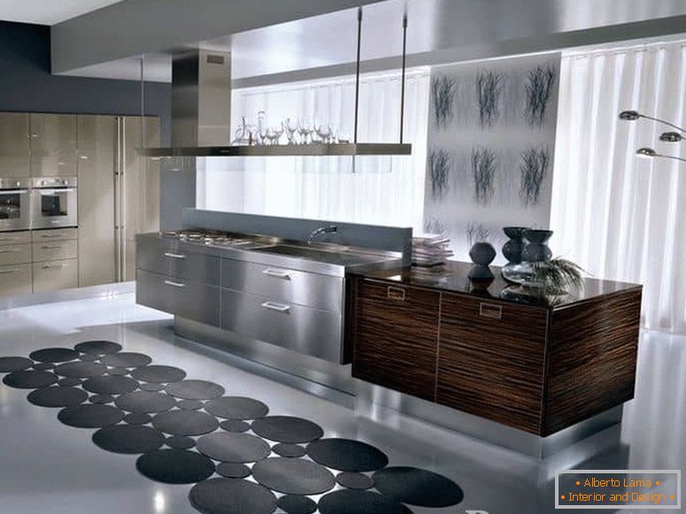 Kitchen in high-tech style combined with wood and metal