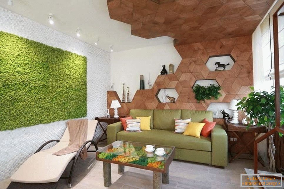 Interior design in eco-style with a combination of natural materials