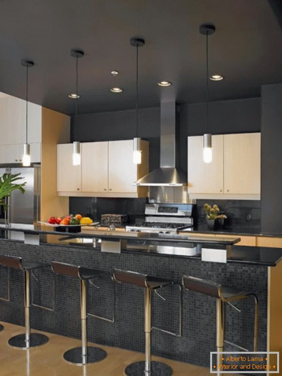 Kitchen with black walls and ceiling