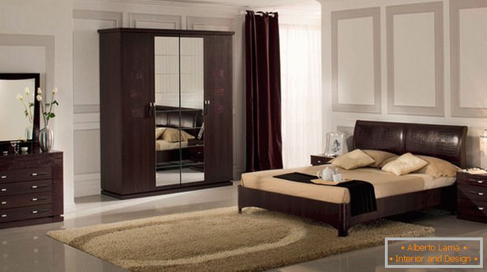 Noble wenge in the design of a spacious bedroom.