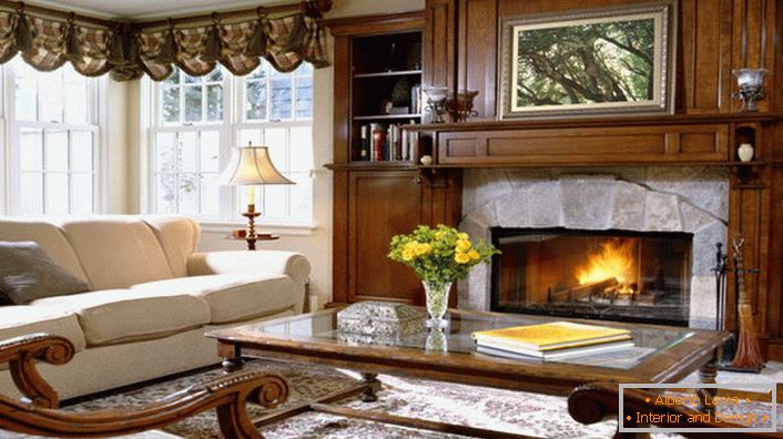 Traditional execution of fireplaces in the Mediterranean style-marble and mahogany.