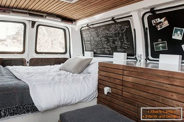 Chalkboards in the interior of the house on wheels