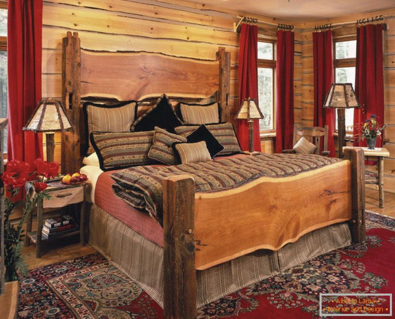 superb-table-lamps-and-fantastic-bed-in-rustic-bedroom-ideas-with-traditional-red-carpet