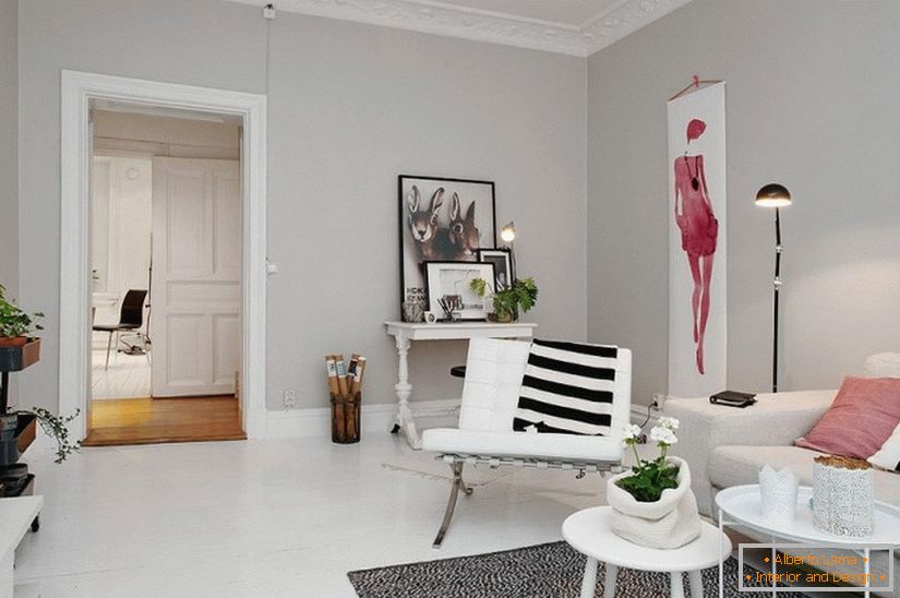 The living room of studio apartment in Scandinavian style