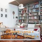 Living room with a library