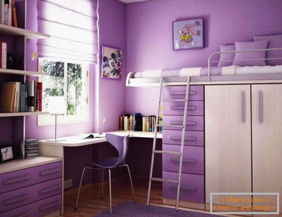 Design of a children's room in purple